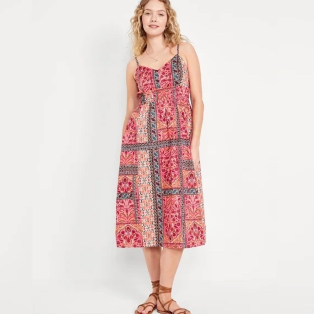 NWT! Old Navy Pink Paisley Waist-Defined Cami Midi Dress Size PM